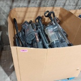 pallet containing approximately 12 to 15 shark various model upright vacuum cleaners in used
