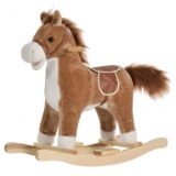 Rocking Horse Plush Animal on Wooden Rockers - brown