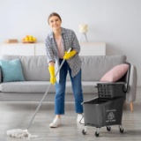 Mop Bucket with Wringer on Wheels - black