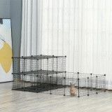 Pet Playpen with Door, Metal Mesh Cage with Mallet - Black