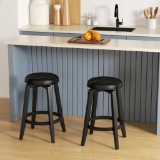 360 Swivel Upholstered Rubberwood Frame Bar Stool (x2) - black