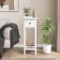 Narrow End Table with Drawer - White