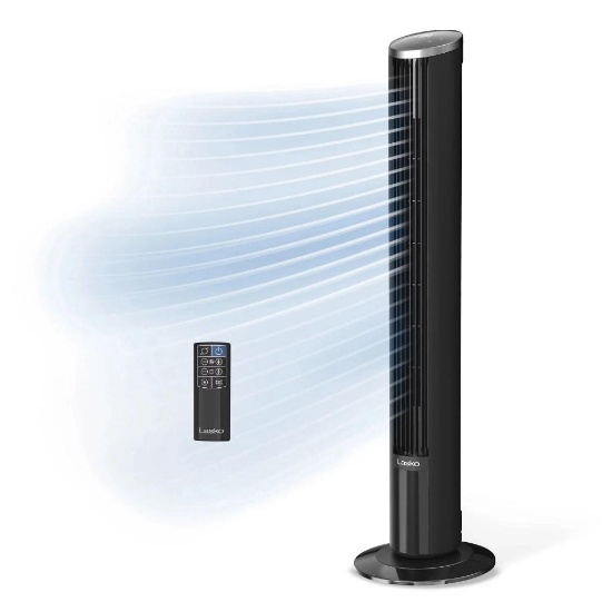 Lasko 42 Oscillating 12-Speed DC Tower Fan - Black