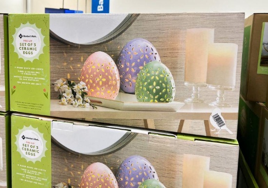 Members Mark Set of 3 Pre-Lit Ceramic Eggs