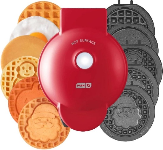 Dash MultiMake Mini System Holiday Waffle Maker With Removable Plates