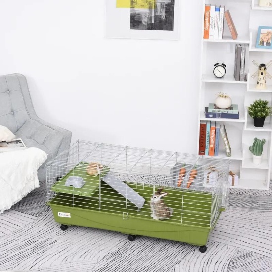 47" Small Animal Cage Chinchilla Guinea Pig Hutch Pet House with Platform Ramp