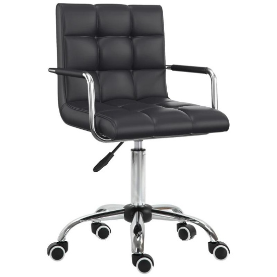 Home Office Chair with Upholstered PU Leather, Adjustable Height, Swivel Wheels - Black