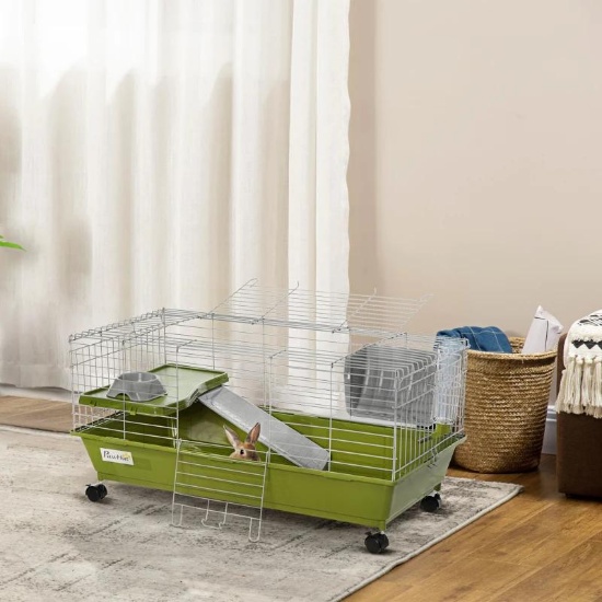 Rolling Small Animal Cage, 35" x 17.25" x 17" - Green