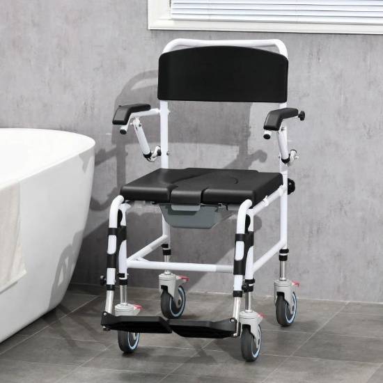 Rolling Shower Accessibility Wheelchair, 17" Seat Width - Black