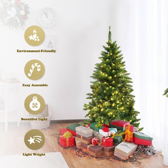 Costway Pre-lit Artificial Half National Christmas Tree with 8 Flash Modes