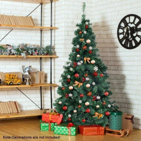 Costway 2.1m Artificial Christmas Tree Xmas Pine Tree with Solid Metal Legs