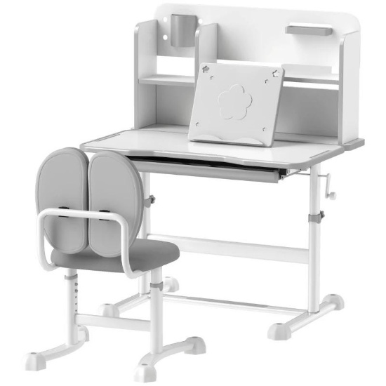 Adjustable Kids Desk and Chair Set for Writing Drawing w/ Tilt - Gray