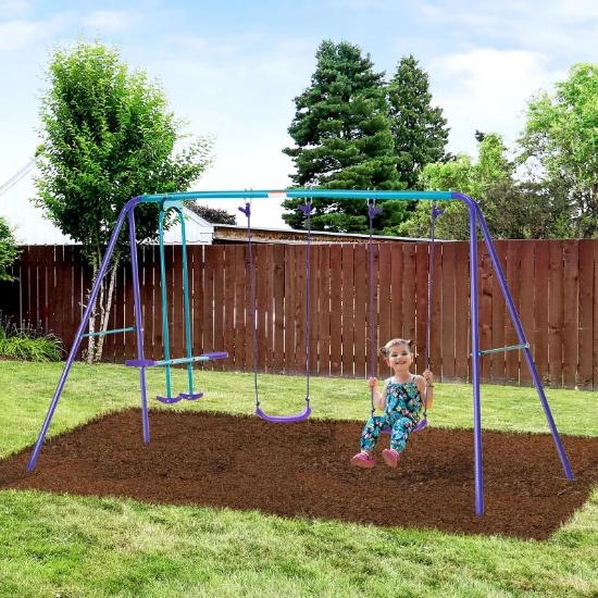 Metal Swing Set with Glider - Purple