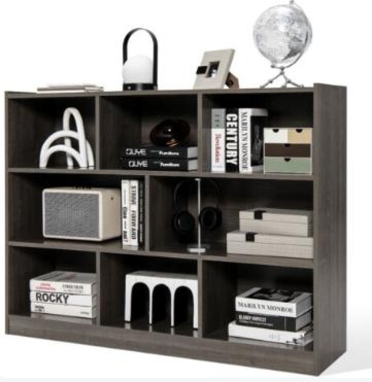 8 Cube Bookcase 3-Tier Bookshelf Display Shelf Storage Organizer-Grey