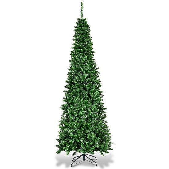Costway 6.5-Feet Pre-lit Pencil Artificial Christmas Tree with White LED Lights