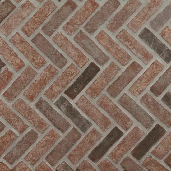 ArtisanBrik 12.5" x 25.5" Textured Clay Brick Herringbone Mesh-Mounted Mosaic Floor & Wall Tile