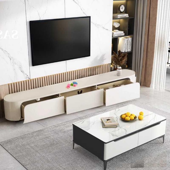 Lanetra 78.72 W Storage Credenza Modern Cream White TV Stand with Soft-Close Drawers