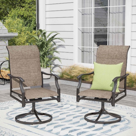 High-back Padded Swivel Textilene Patio Dining Chairs