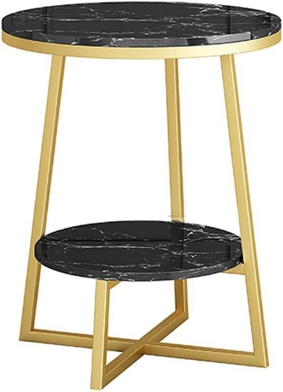 Marble Effect Side Table (50cm x 50cm x 60cm) - Black
