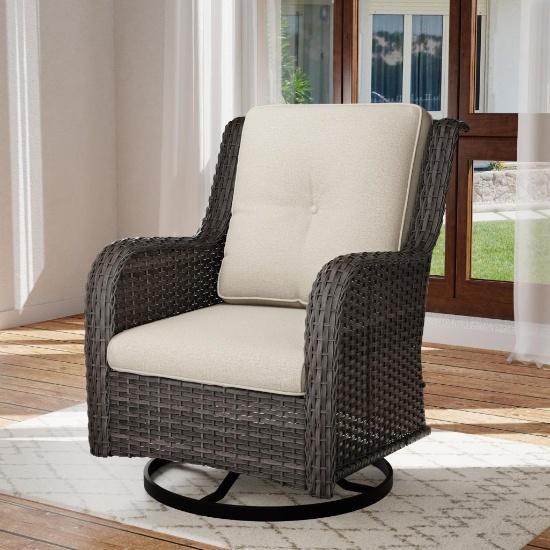 Swivel Wicker Premium All-Weather Wicker Outdoor Lounge Chair - beige