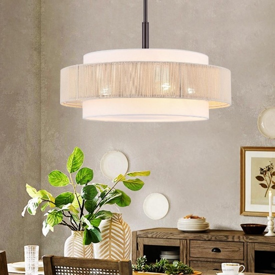 GetLedel 5-Light Double Shaded Drum Chandelier 24" x 24" x 52" - bronze