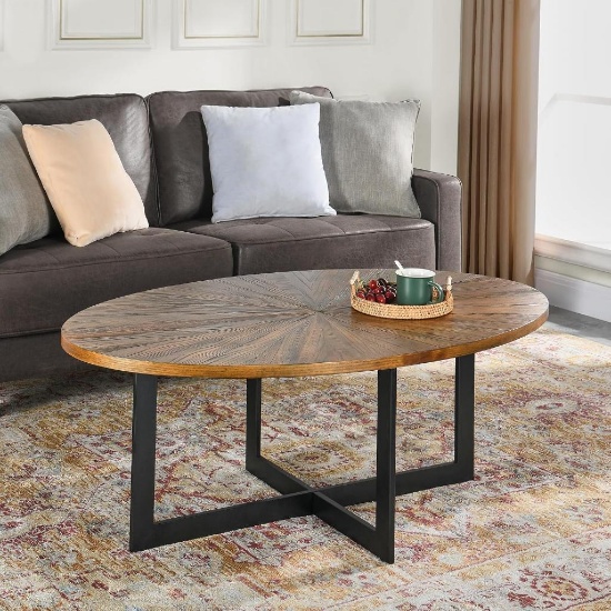 LEEMTORIG Solid Wood Cocktail Table with Wood Tabletop and Metal Legs - Rustic Yellowish Brown