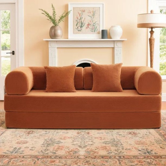 High Rebound Density Sponge Combination Sofa Couch, Reddish brown Corduroy