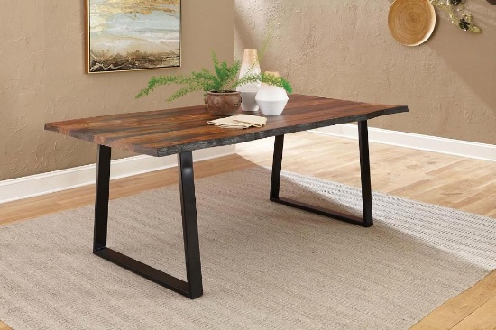 Ditman Farmhouse Wood Live Edge Dining Table, Gray And Black