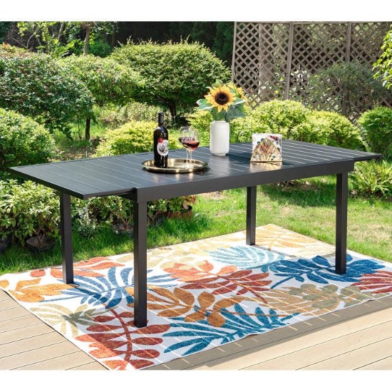 Alyah Extendable Rectangular Steel Outdoor Dining Table