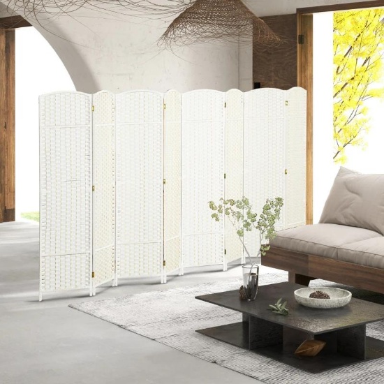Folding Room Divider Screen 8 Panel 5.6 ' Tall Privacy Screen - White