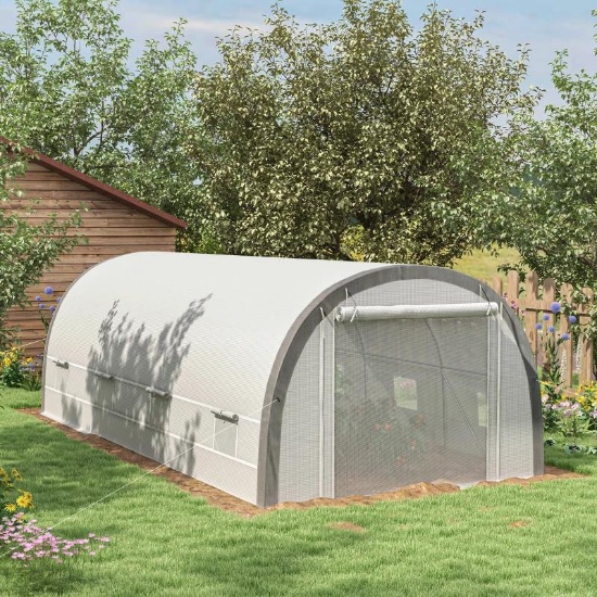 Walk-in Tunnel Greenhouse with Upgraded Structure, Warm Tent Plant House - White