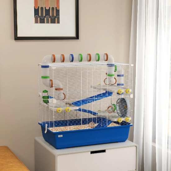 4 Tier Hamster Cage with Tunnel Tube System - blue