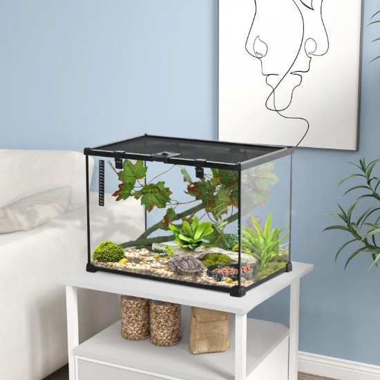 14 Gallon Glass Reptile Terrarium Tank w/ Screen Top 20" x 12" x 14", Black