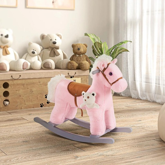 Kids Plush Ride-On Rocking Horse - pink