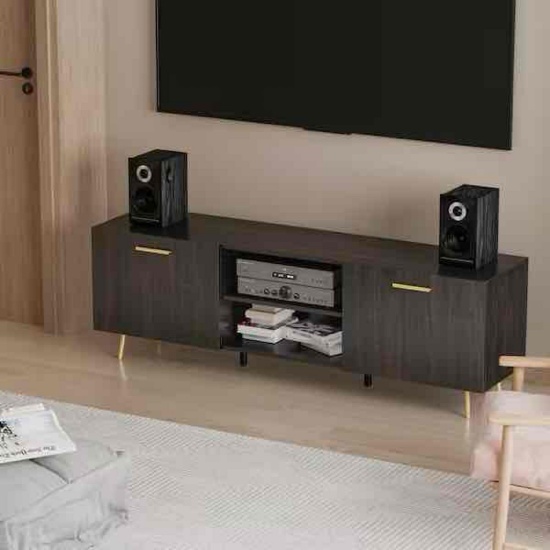 69 in. W Black Wood TV Stand Console Entertainment Center for TV up to 75 in.