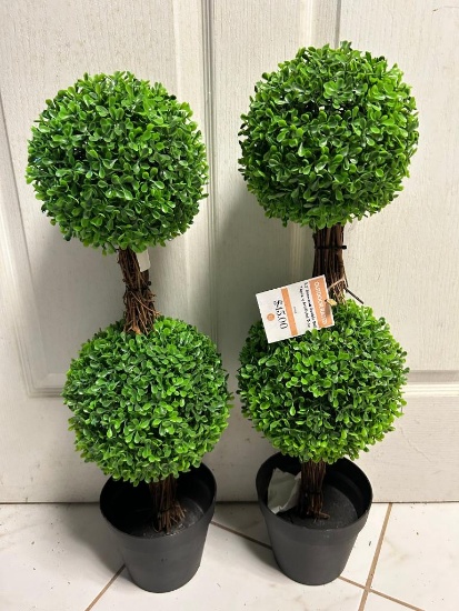 Pair Of 2.5' Boxwood Double Ball Topiary Artificial Trees