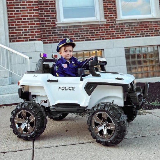 53" L 2-Seater 12V Police Car Ride On Truck with Remote Control - White