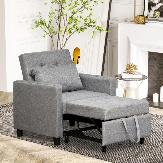 Multi-Functional Sleeper Recliner with Tufted Upholstered Fabric - Grey