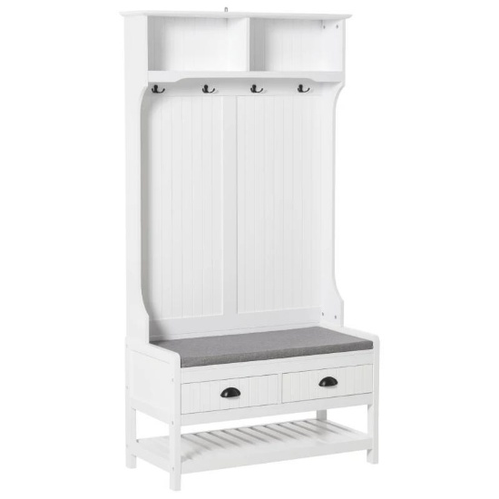 HOMCOM 3-in-1 Hall Tree, Entryway Bench with Coat Rack, Mudroom Bench with Shoe Rack, 2 Storage Draw
