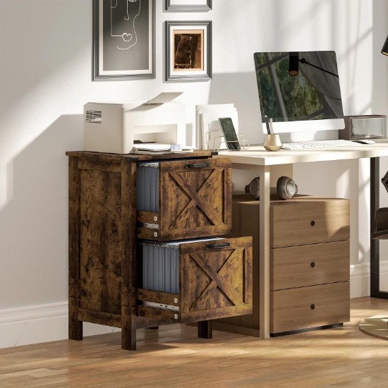 HOMCOM Vertical File Cabinet with 2 Drawers, Rustic Farmhouse Office Storage Cabinet for A4, Letter