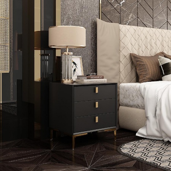 FUFU&GAGA 3-drawer Nightstand Nightstand - black