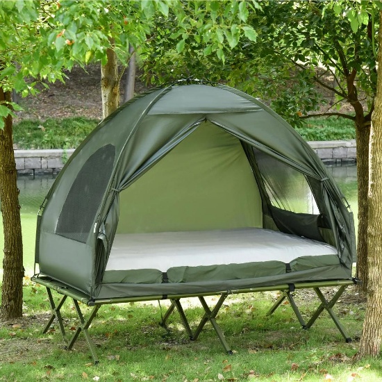 Outsunny 2 Person Foldable Camping Cot with Tent