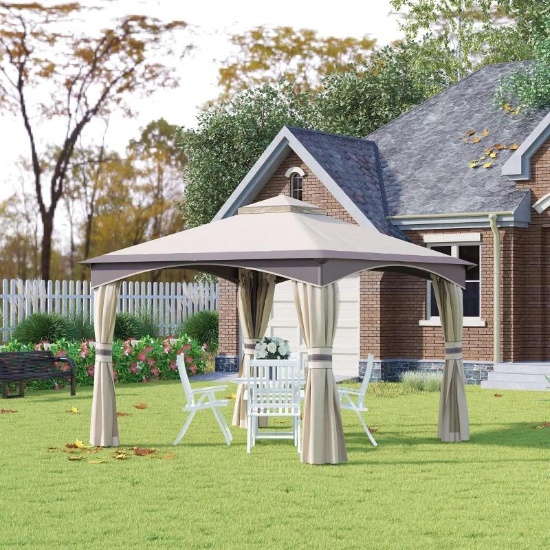 Outsunny 10' x 10' Outdoor Gazebo with Netting and Curtains