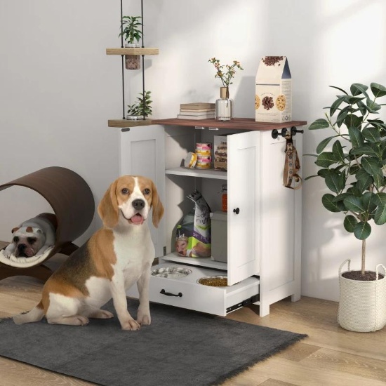 PawHut Pet Feeding Station for Medium Sized Pets - White