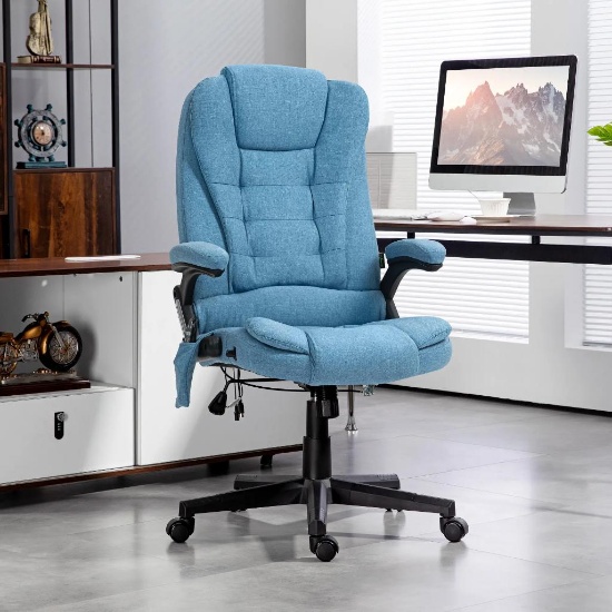 Vinsetto 6 Point Vibrating Massage Office Chair with Heat & Reclining Backrest, Light Blue