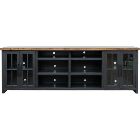 Essex 90" TV Stand Entertainment Console For TVs Up To 100" - Charcoal Grey & Natural Wood Top