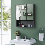 Bathroom Mirror Cabinet with Double Doors and Storage Shelves, Black