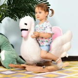 Kids Ride On Rocking Horse Plush Swan Style Toy - White and Pink