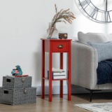 2-Tier Side Table with Drawer and Shelf, End Table - Red