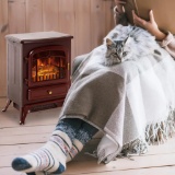 Electric Fire Place Stove with Realistic LED Flames and Logs, 750W/1500W, Red